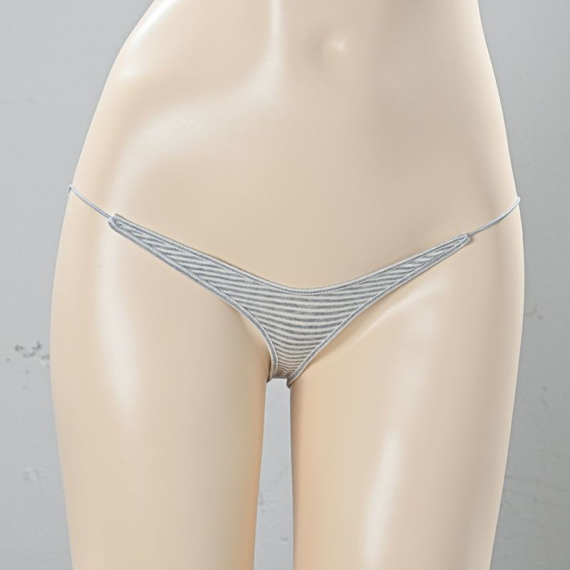 グラビアのコットンウルトラローライズハイレグTバック〈グレー縞〉
